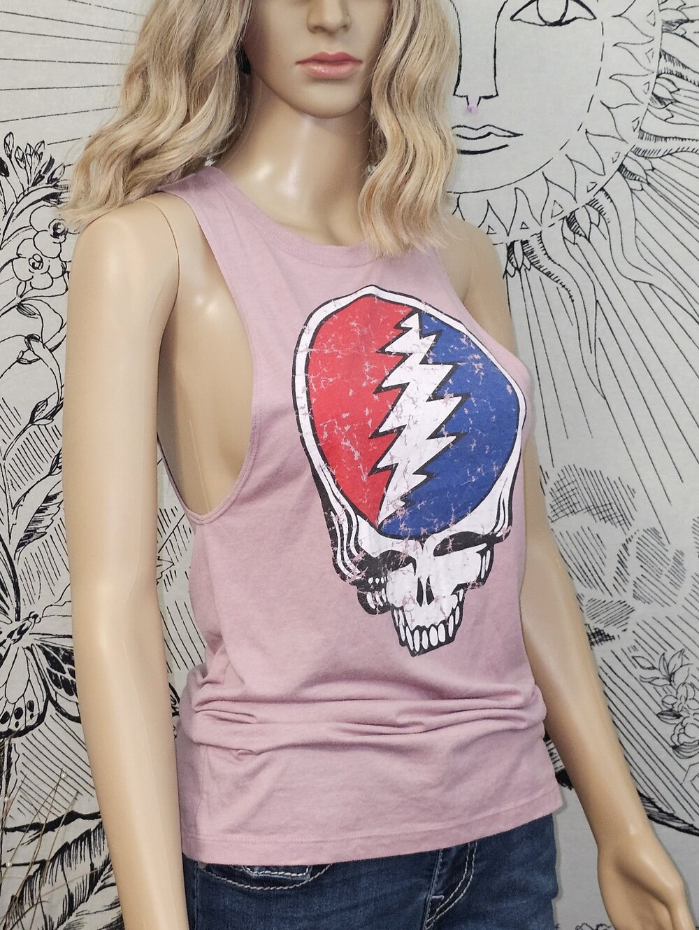 District XS Pink Graphic Muscle Tank Top  Grateful Dead "Steal Your Face" Design